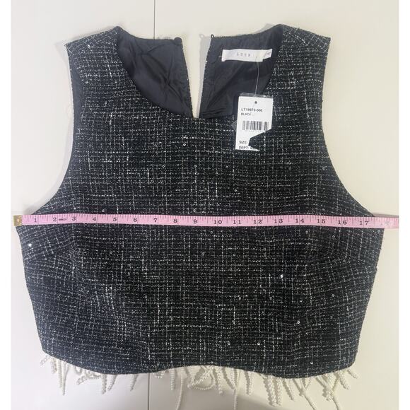 Lush Large Tweed Cropped Tank Pearl Detail Festival Party Nightlife Clubwear - Picture 8 of 9